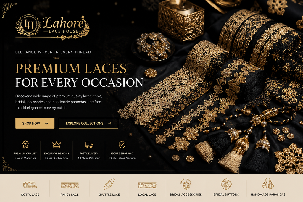 Premium black and gold lace collection by Lahore Lace House